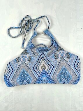 Xhilaration Blue Paisley Print High Neck Halter Bikini Top